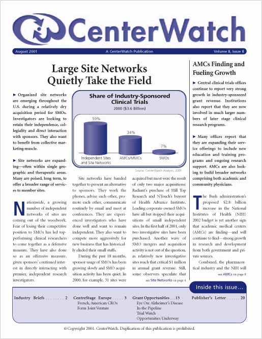 August 2001 – The CenterWatch Monthly : PDF