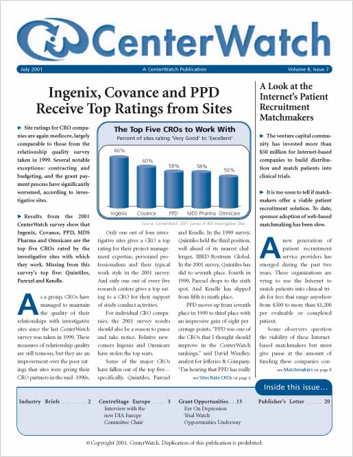 July 2001 – The CenterWatch Monthly : PDF