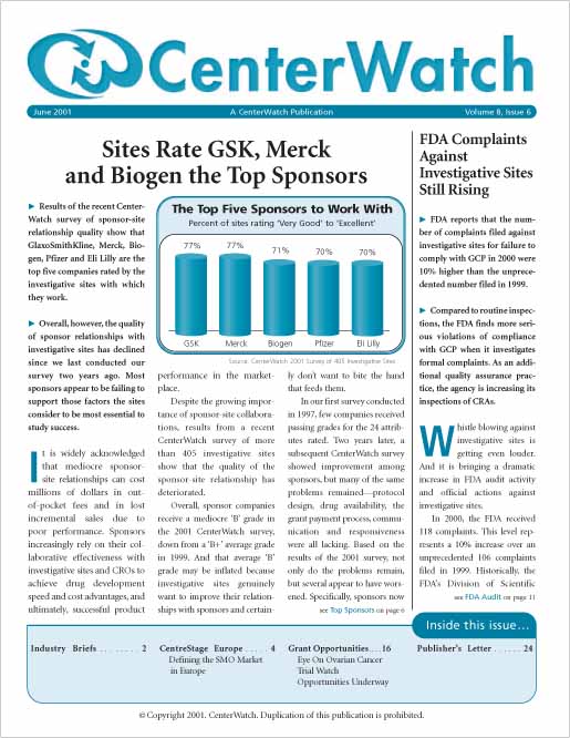 June 2001 – The CenterWatch Monthly : PDF